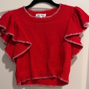 Day + Moon Red Ruffle Sweater